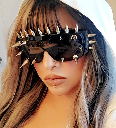 Oversized Punk Rivet Fashion Glasses with Anti-Reflective PC Lenses - Fashionable Party & Club Accessories