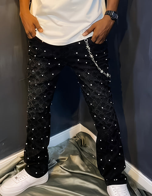 Load image into Gallery viewer, Men&#39;s Sparkling Elastic Straight Jeans ,Skinny Cotton Blend with Nail Drill Decoration
