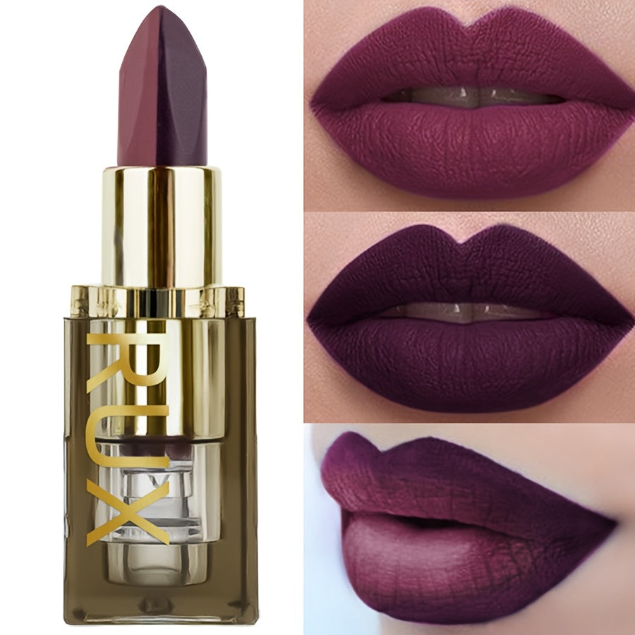Matte Two-Toned Lipstick - Waterproof, Sweatproof, Long-Lasting, Easy-to-Apply Burgundy & Golden-Brown Shades with Transparent Window - for All Skin Types
