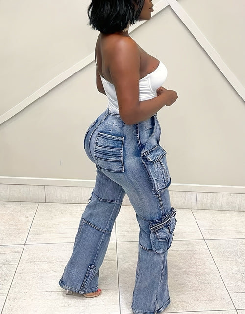 Load image into Gallery viewer, Women Y2K High Waisted Cargo Jeans - Stretch Denim Pants With Flap Pockets, Straight Leg Baggy Streetwear &amp; Casual Comfort
