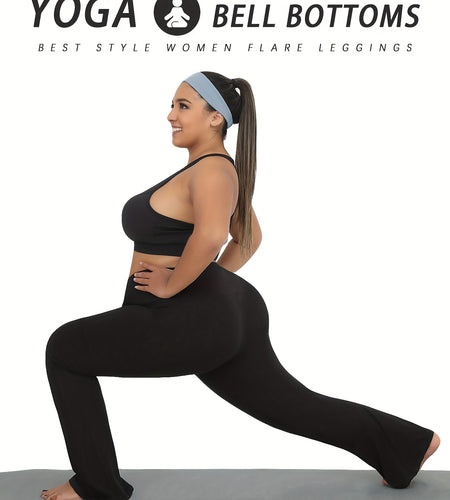 [2pcs Super Soft High Waist Leggings] Plus Size Women's 2pcs Super Soft High Waist Flare Leggings - Tummy Control, Stretchy Bootcut Pants for Yoga & Running