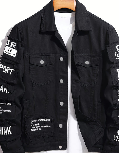 Load image into Gallery viewer, Men&#39;s Heavyweight Denim Jacket - Oversized Retro Streetwear Coat with 3D Patchwork Design, Single-Button Closure, Machine Washable, 4-Pocket Construction (Yellow/Black)
