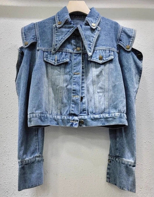 Load image into Gallery viewer, Trendy Fashion Women Denim Jacket | Niche Design, Retro Style, Heavy Industry, Right-Angle, Short, Asymmetrical Hem, Single Breasted, Long Sleeve, Casual Fit
