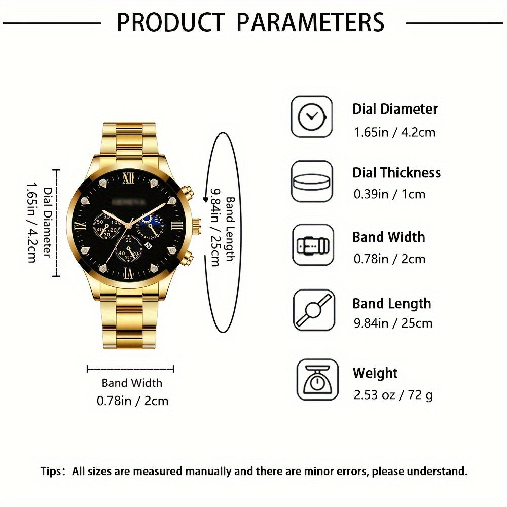 3/ Piece Set Men Fashion Alloy Watch, Alloy Bracelet And Lion Head Alloy Necklace Are Ideal Gifts for Men.