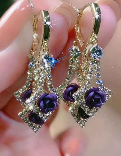 Load image into Gallery viewer, These Are Two Pairs of Rose Earrings in Different Colors. Rose Zirconia Is A Stylish and Elegant Red Earring
