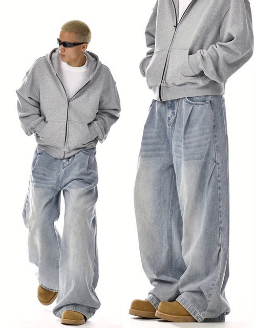 Load image into Gallery viewer, Men fashion brand American retro wash jeans | High street, straight and versatile, loose casual wide-leg trousers
