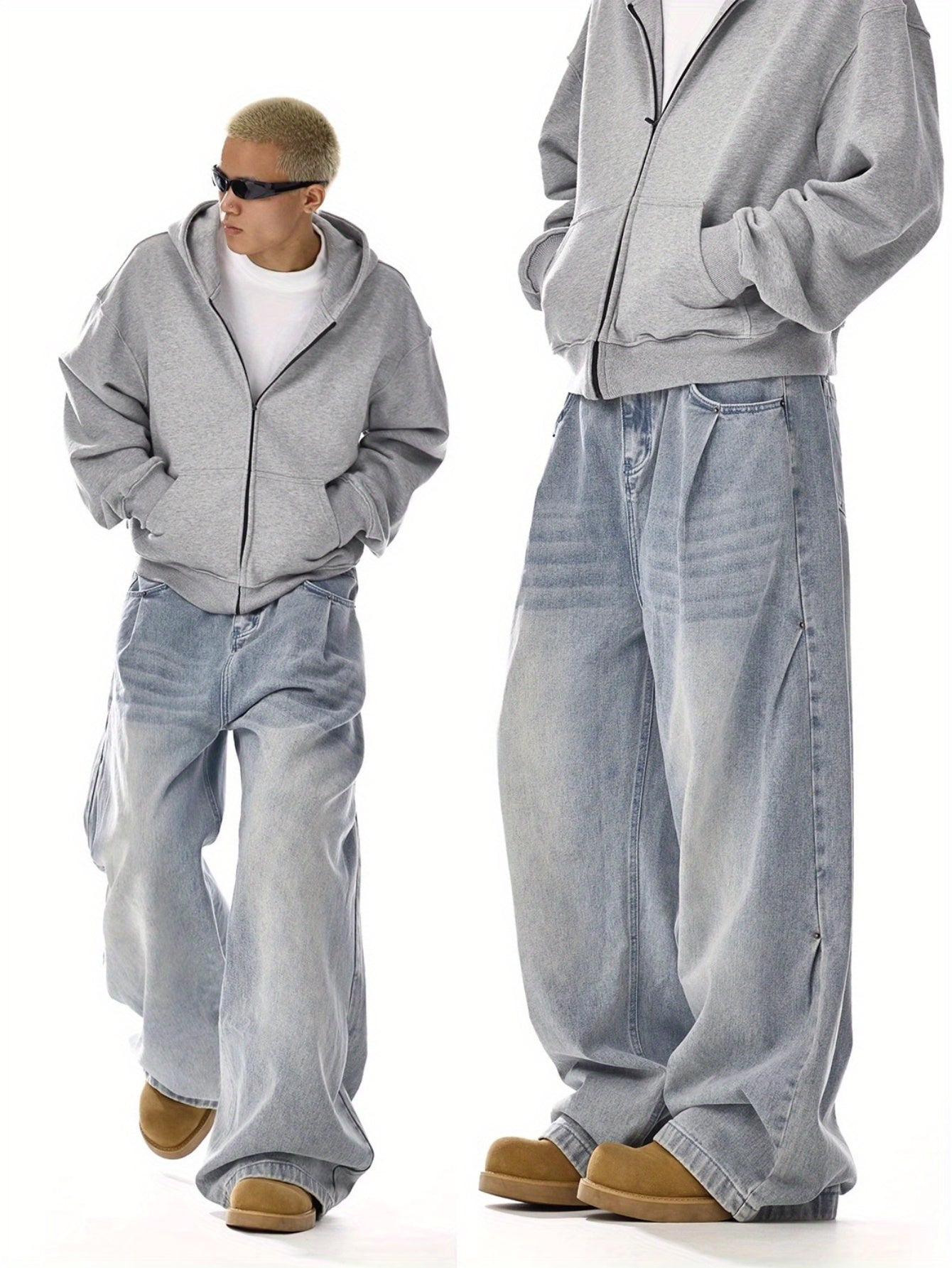 Men fashion brand American retro wash jeans | High street, straight and versatile, loose casual wide-leg trousers