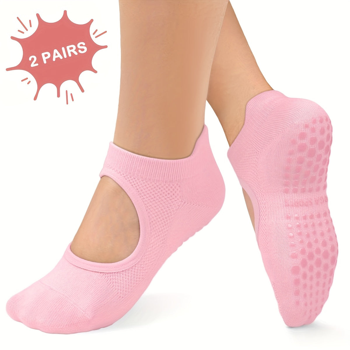 [2 Pairs Grippy Pilates Socks] 2 Pairs Non-Slip Grippy Pilates Socks for Women | Open Top Yoga Socks, Breathable Athletic Socks for Workout, Barre, Dance - Barre Accessory