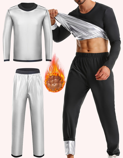 Load image into Gallery viewer, Men&#39;s 2pcs Sweat Suit,  Knit Fabric, Crew Neck Long Sleeve &amp; Pants, Quick Sweat Gym Workout Outfit, Universal Fit for Training &amp; Yoga, Solid Color, Slight Stretch, All Seasons
