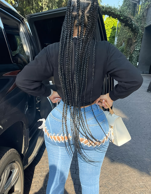 Load image into Gallery viewer, Women Plus Size Mid-waist Sexy Skinny Jeans With Sexy Cross Straps High Elasticity, Comfortable And Soft Denim Fabric
