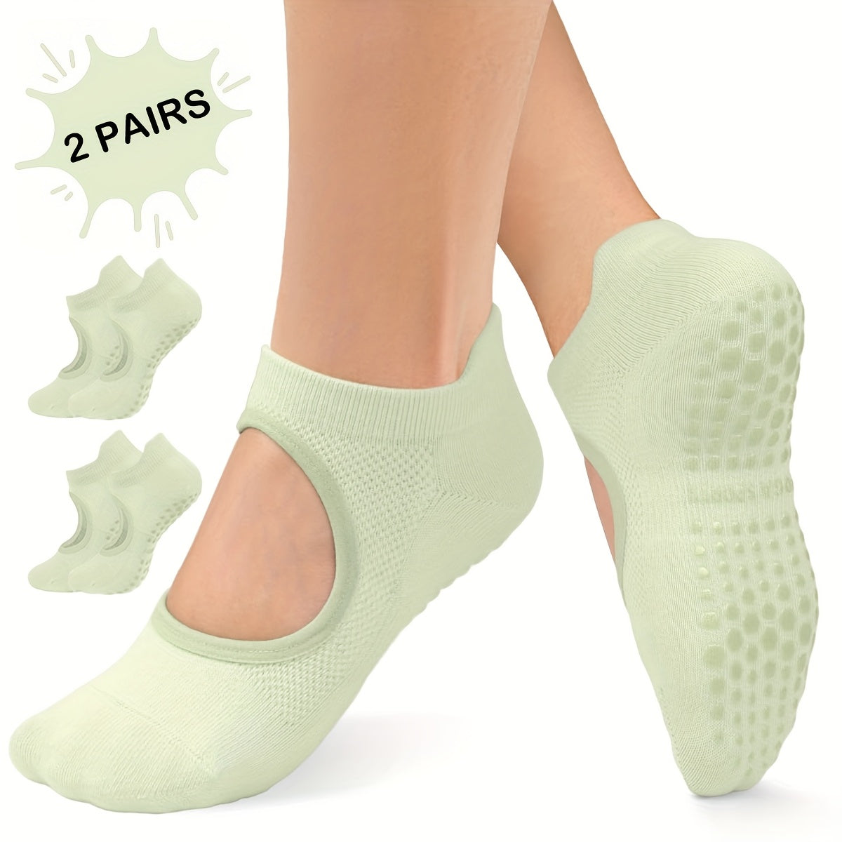 [2 Pairs Grippy Pilates Socks] 2 Pairs Non-Slip Grippy Pilates Socks for Women | Open Top Yoga Socks, Breathable Athletic Socks for Workout, Barre, Dance - Barre Accessory