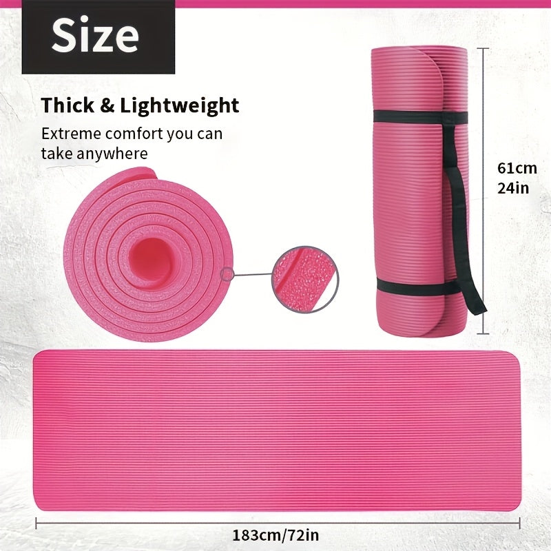 High-quality NBR rubber yoga mat, extra thick and wide, non-slip and durable, ideal for fitness and dance training, comes with a carrying strap, size 183*61*0.8cm/6.0*2.0*0.02 feet, perfect gift for birthdays, Easter, Mother'