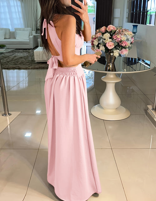 Load image into Gallery viewer, Sexy Backless Women&#39;s Evening Gown | Long Flared Skirt Formal Party Dress with Waist Cross Straps &amp; Open Back, Round Neck Spring Summer Casual to Formal Attire
