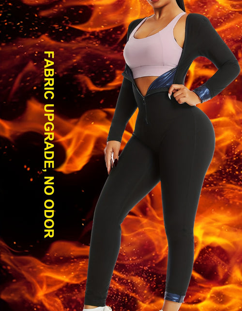 Load image into Gallery viewer, [Workout Jumpsuit] Women&#39;s Full-Zip Long Sleeve &amp; Pants Workout Jumpsuit - Full-Body Bodysuit with Tummy Control, Sweat-Wicking Gym Suit for Running, Sauna, Spa, Swimming - Machine Washable Athletic One-Piece (No Underwear Ne
