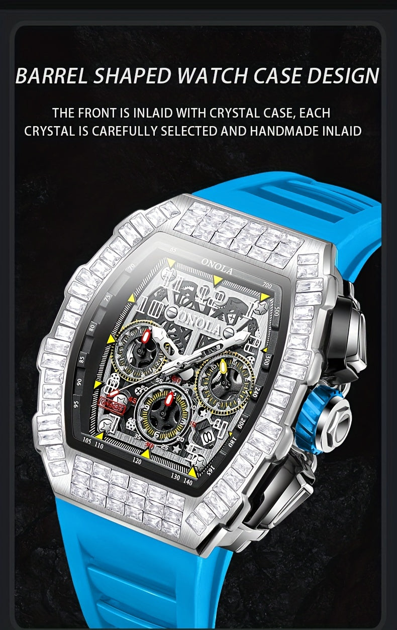 Men Automatic Mechanical Watch, Barrel Shape Hollow Tourbillon, Date Display, High-quality 3ATM Waterproof, Suitable For Casual And Formal Occasions, Daily Wear, Luxurious Sports Watch