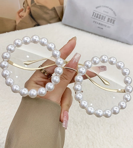 New Round Frame Full Frame Pearl Glasses with Golden Style and Wave Shape Temple