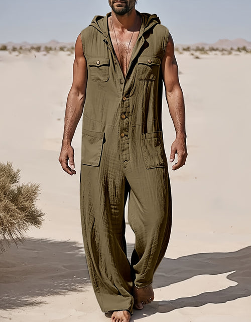 Load image into Gallery viewer, Mens Leisure Hoodies Jumpsuit Sleeveless Overalls With Pockets
