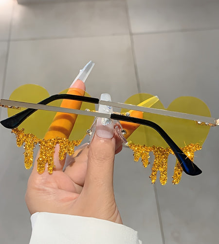 Fashion Women Heart Style Glasses with Decor Frame By Rhinestones New Multicolor Frameless Glasses