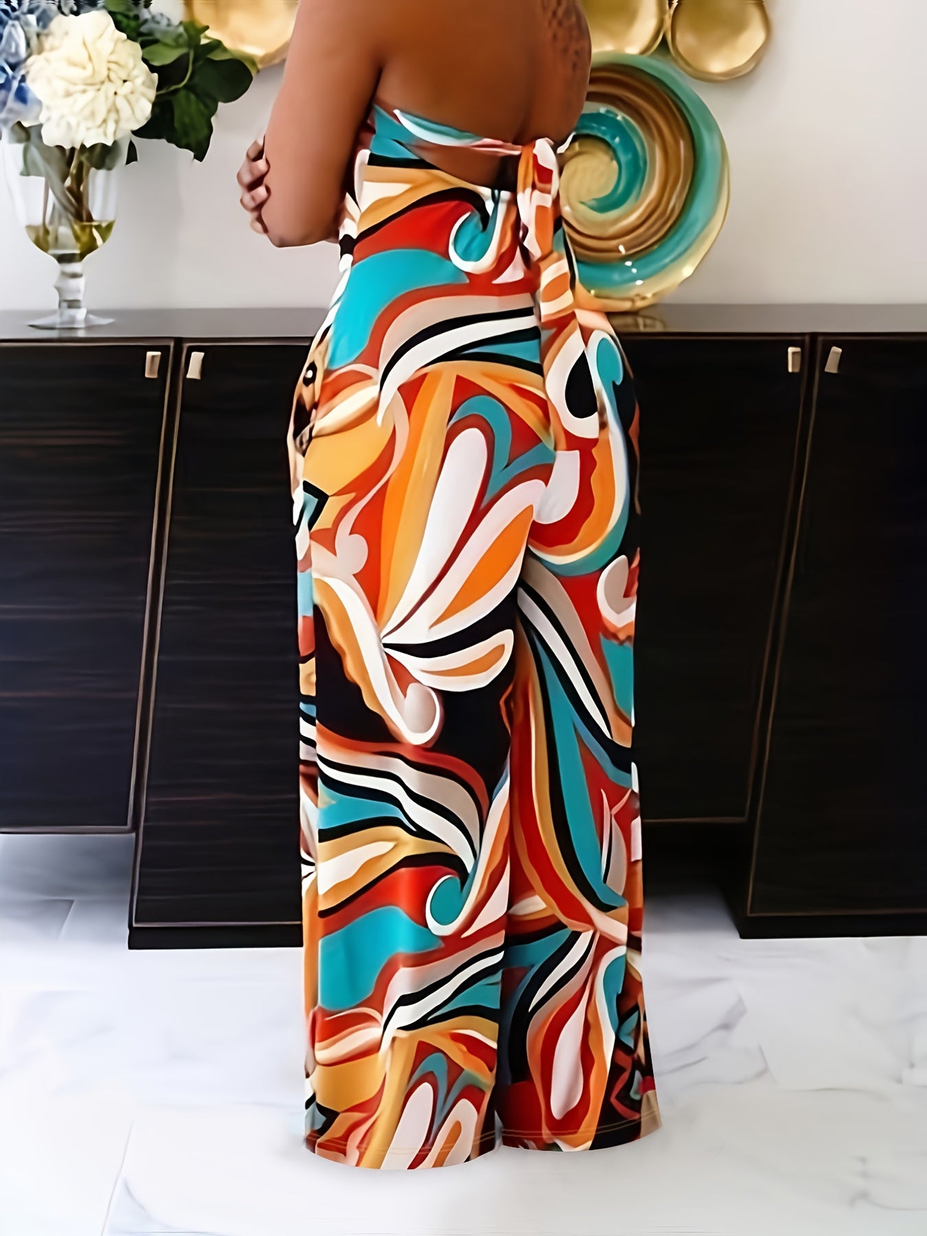 Women Elegant Jumpsuits, Colorful Bandeau Tops, Straight Pants, Sleeveless Loose Trousers