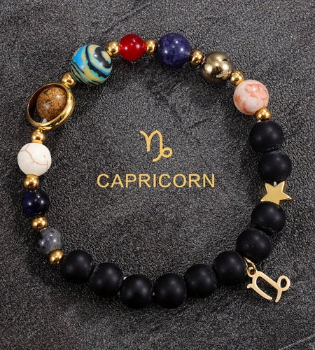 Eight Planets and 12 Constellations Natural Stone Capricorn And Cancer Zodiac Bracelet with Constellation Pendant