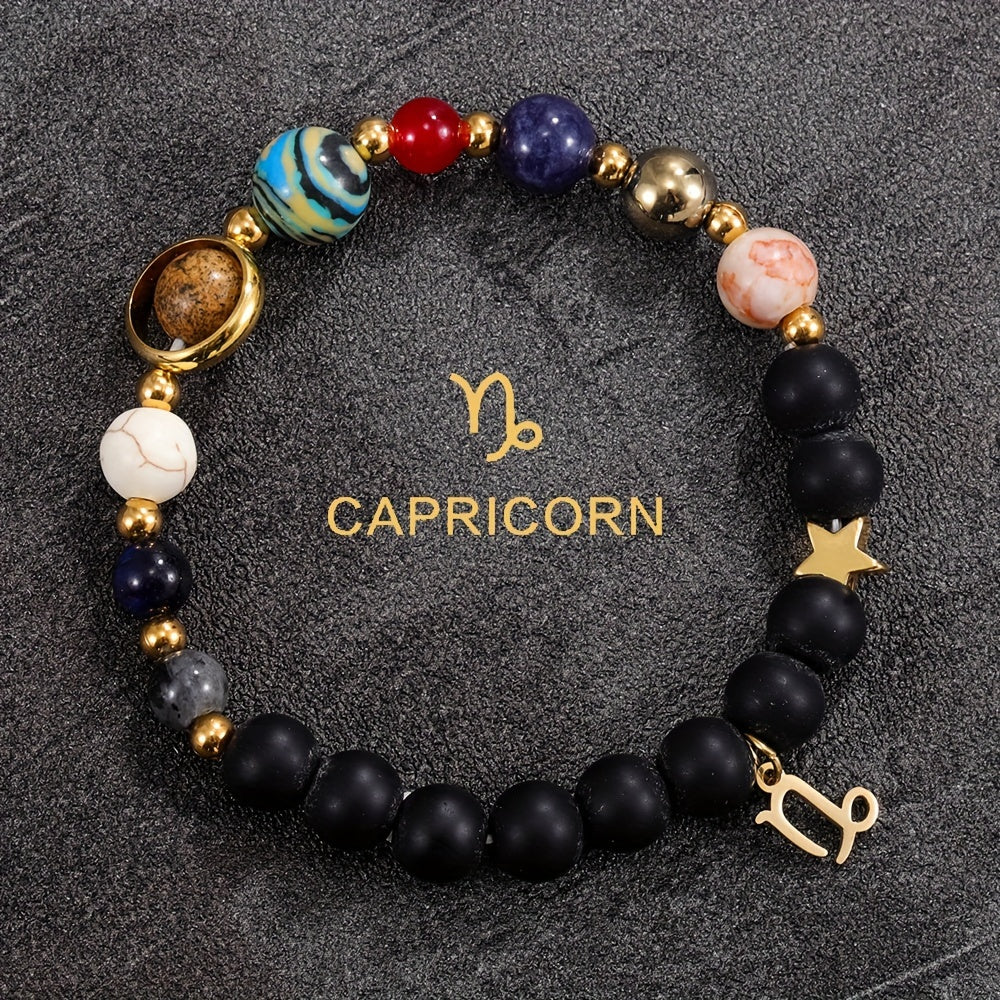Eight Planets and 12 Constellations Natural Stone Capricorn And Cancer Zodiac Bracelet with Constellation Pendant