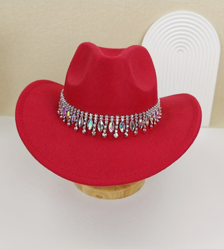 Lightweight Chic Rhinestone Belt Cowboy Hat for Women - Sparkling Water Drop Design