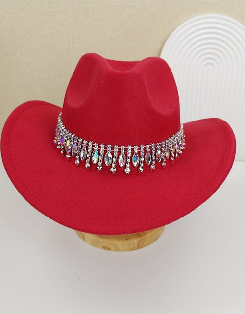 Load image into Gallery viewer, Lightweight Chic Rhinestone Belt Cowboy Hat for Women - Sparkling Water Drop Design
