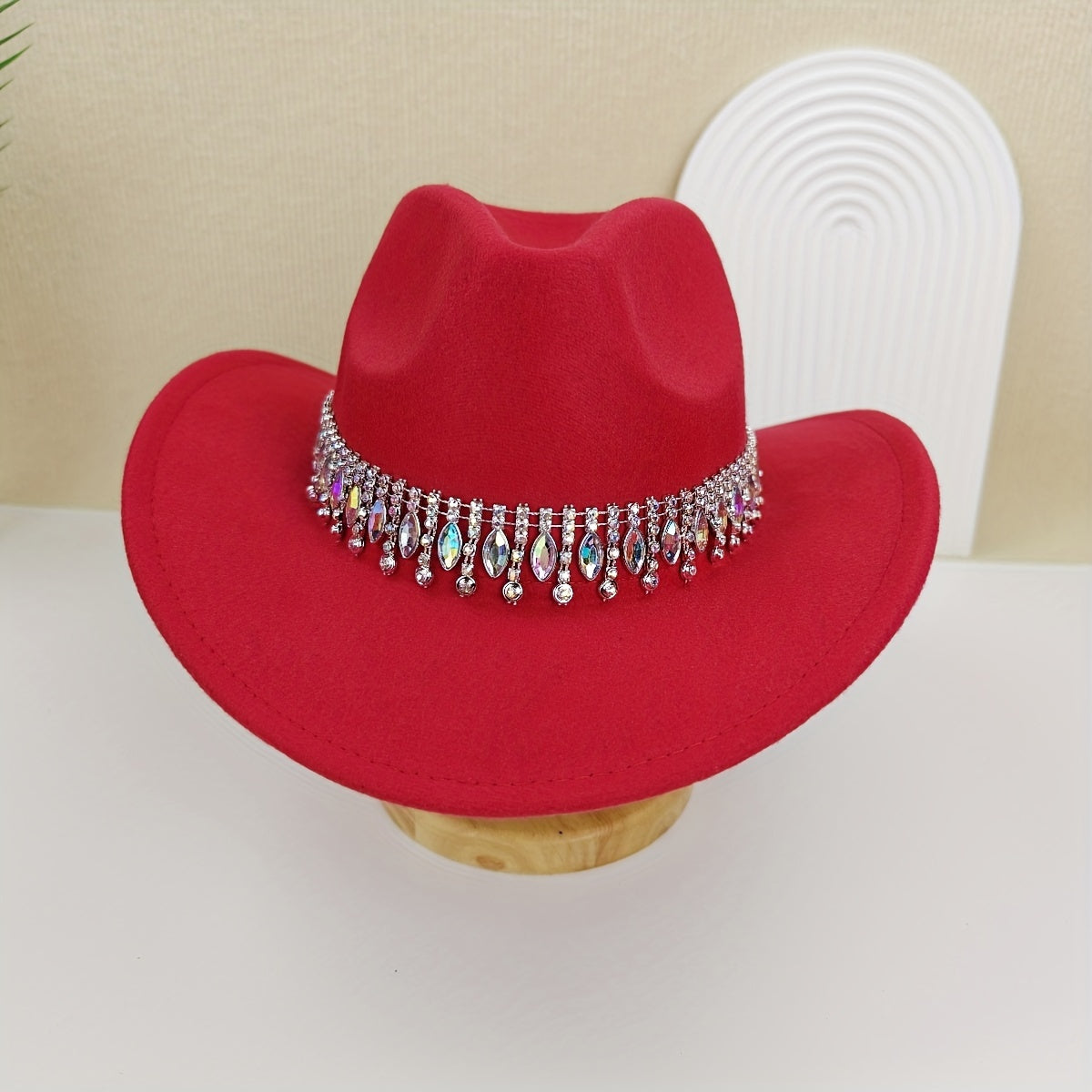 Lightweight Chic Rhinestone Belt Cowboy Hat for Women - Sparkling Water Drop Design