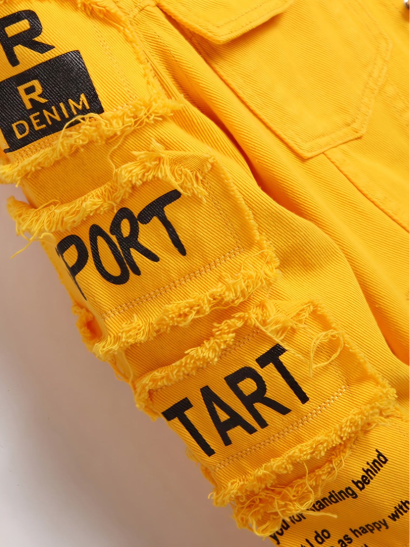 Men's Heavyweight Denim Jacket - Oversized Retro Streetwear Coat with 3D Patchwork Design, Single-Button Closure, Machine Washable, 4-Pocket Construction (Yellow/Black)