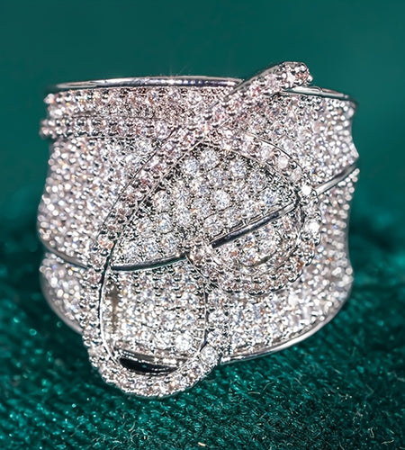 Bling Ring With A Dazzling Heart-shaped Wide Face Set With Synthetic Zirconia