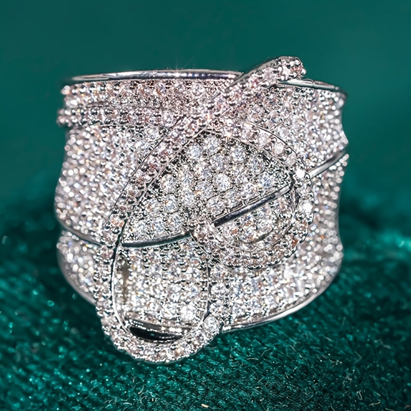 Bling Ring With A Dazzling Heart-shaped Wide Face Set With Synthetic Zirconia