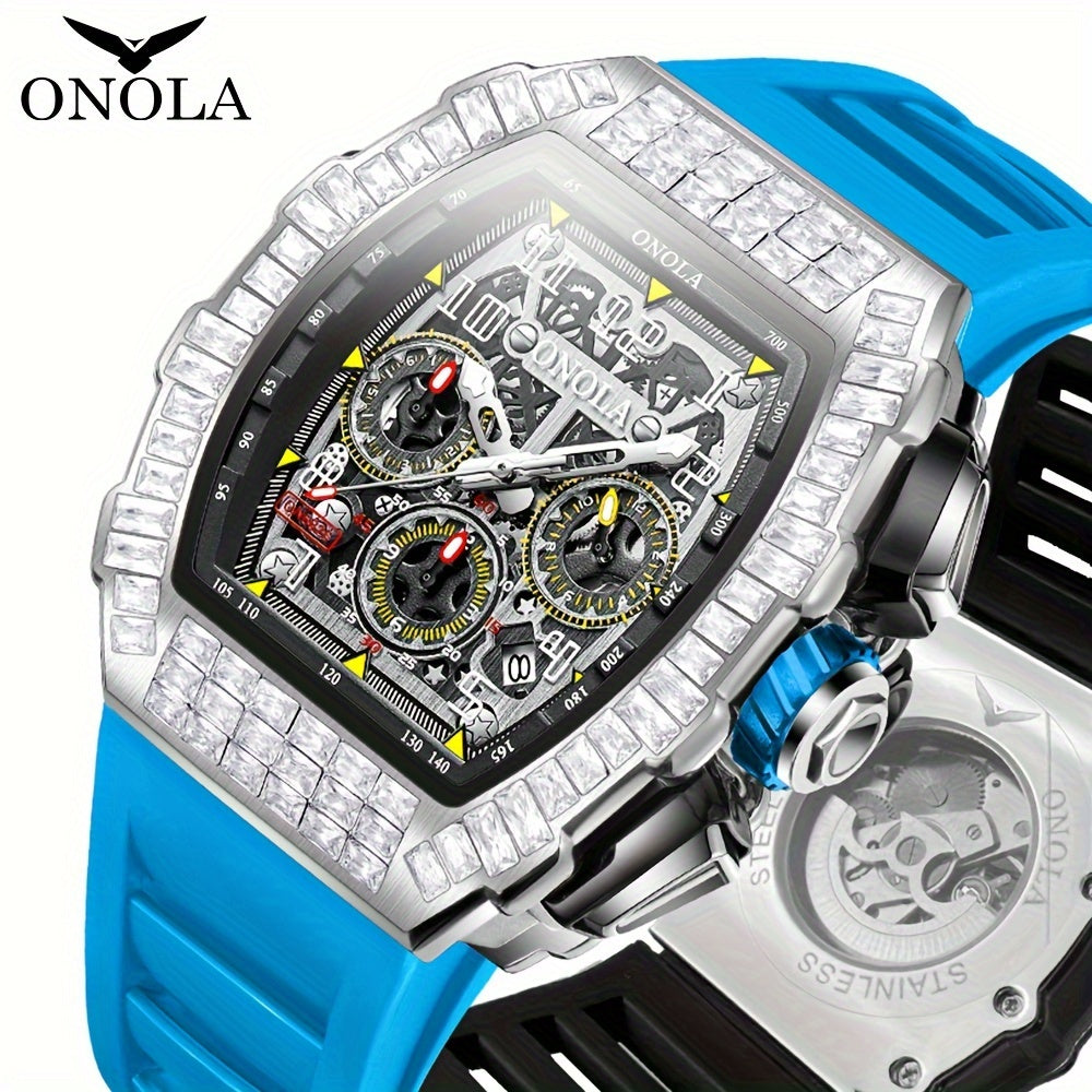 Men Automatic Mechanical Watch, Barrel Shape Hollow Tourbillon, Date Display, High-quality 3ATM Waterproof, Suitable For Casual And Formal Occasions, Daily Wear, Luxurious Sports Watch