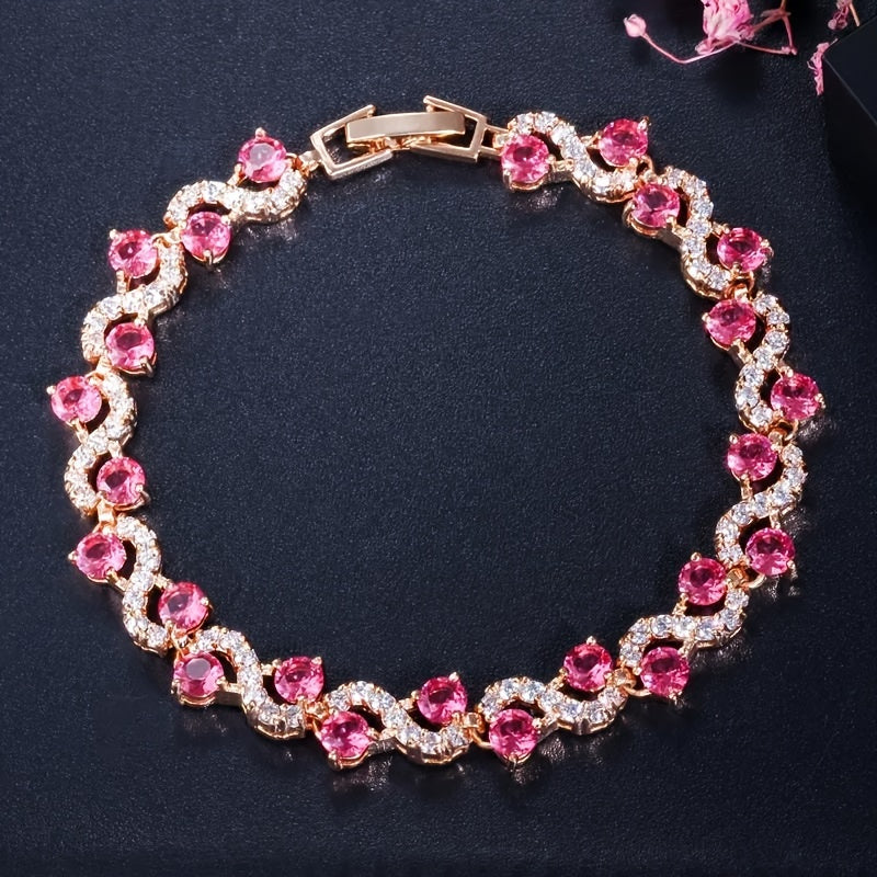 1pc Colorful Wave Crystal Stone Chain Bracelet - Fashionable, Stylish