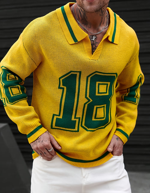 Load image into Gallery viewer, Men Basketball-Inspired Knit Pullover Sweater, Geometric Pattern Long Sleeve Casual sports knit tops, Men&#39;s autumn and winter knitted pullover.
