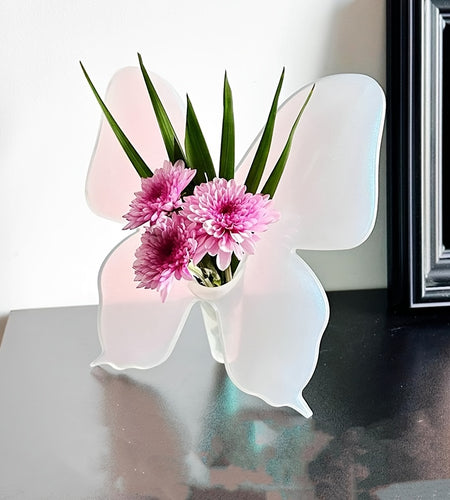 Butterfly Photo Frame Vase - Acrylic Square Floral Holder with Illuminated Wings, Battery-Free Decorative Art  Translucent Material
