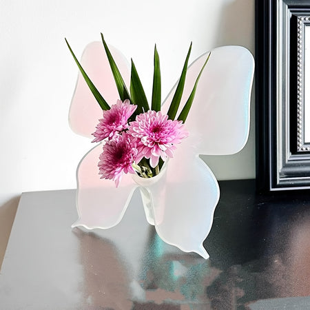 Butterfly Photo Frame Vase - Acrylic Square Floral Holder with Illuminated Wings, Battery-Free Decorative Art  Translucent Material