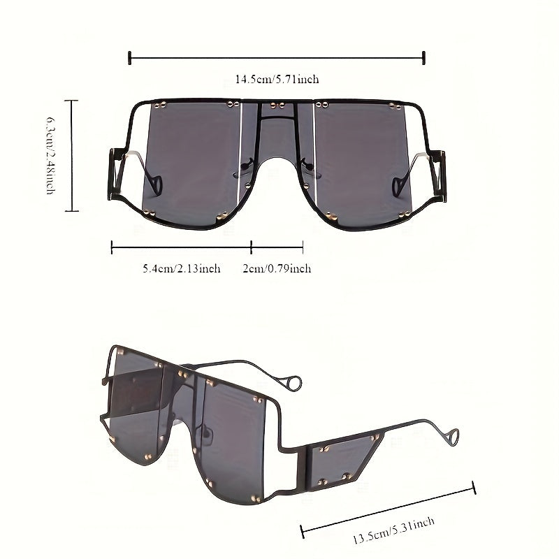 Punk Style Women's Fashion Glasses - Retro Large Frame with Rivet Accents, Protection, Durable Plastic Frame & PC Lenses, Includes Microfiber Cloth for Travel, Photography, Casual Outings