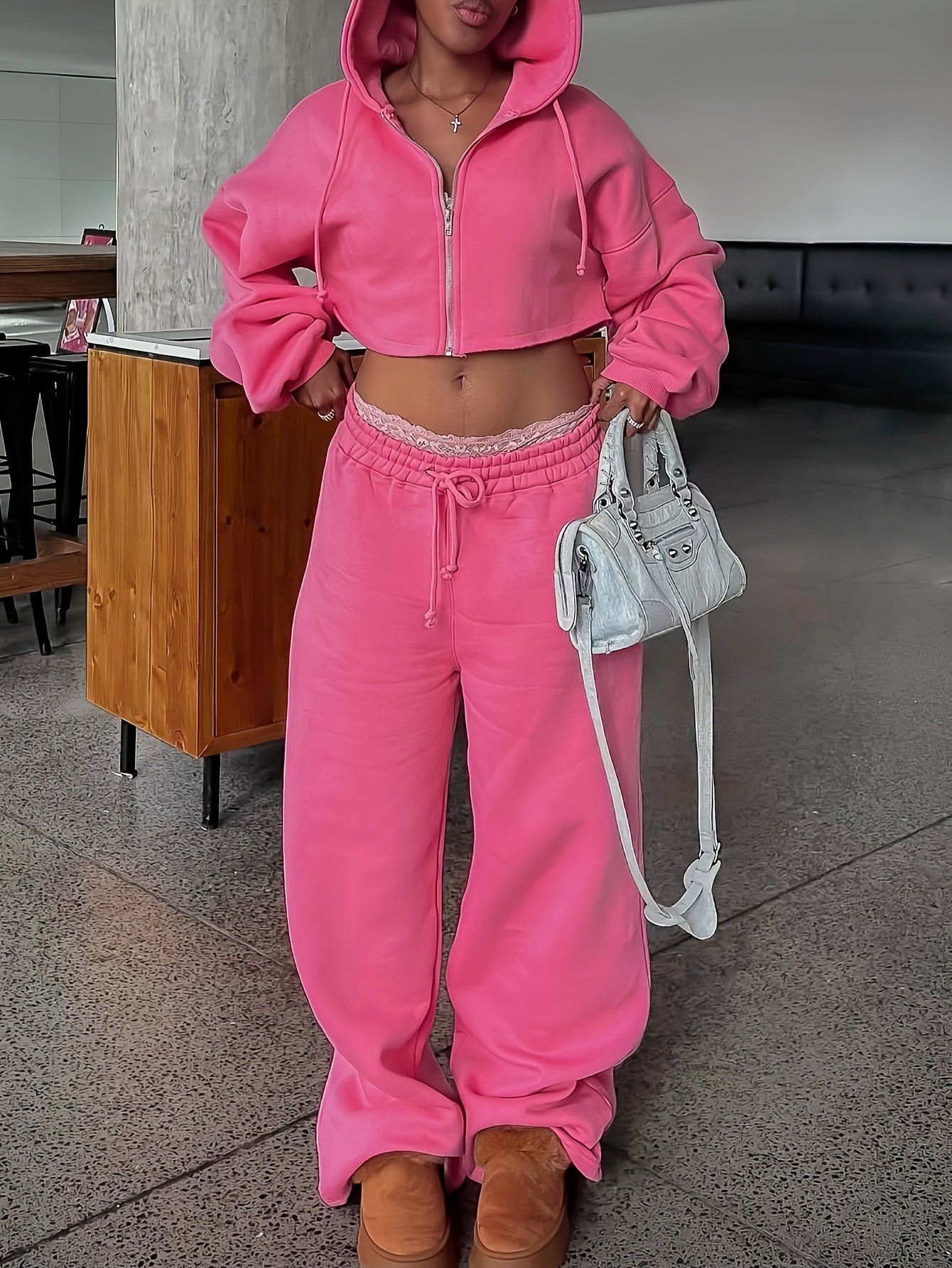 Casual Lounge 2pcs Set, Casual Warm Lounge Sets for Women , Hoodies Sweatshirt And Sweatpants Set