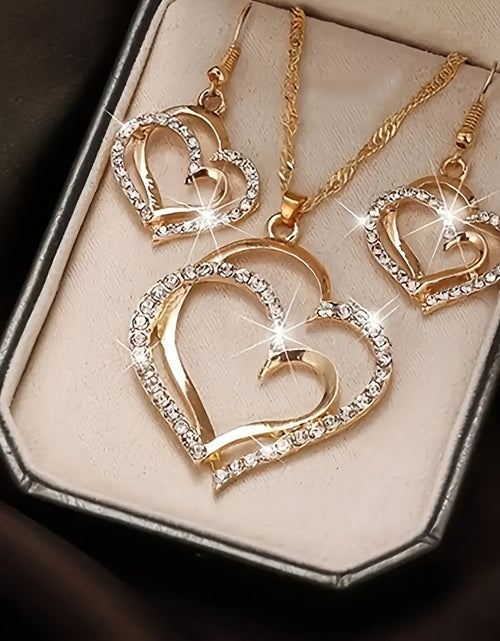 Load image into Gallery viewer, A Pair Of Earrings And A Necklace,  Romantic Style Jewelry Set, Sparkling Heart-shaped Design, Perfect Valentine&#39;s Day And Birthday Gifts.
