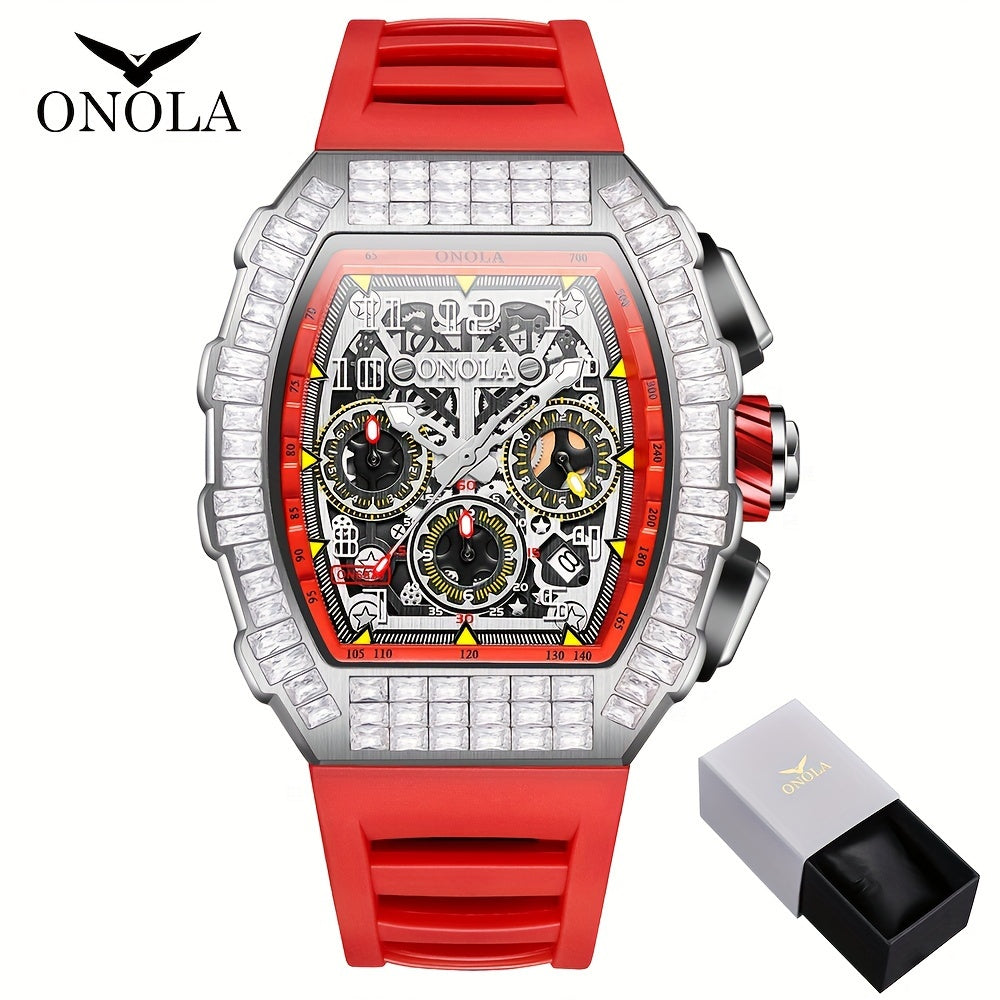 Men Automatic Mechanical Watch, Barrel Shape Hollow Tourbillon, Date Display, High-quality 3ATM Waterproof, Suitable For Casual And Formal Occasions, Daily Wear, Luxurious Sports Watch