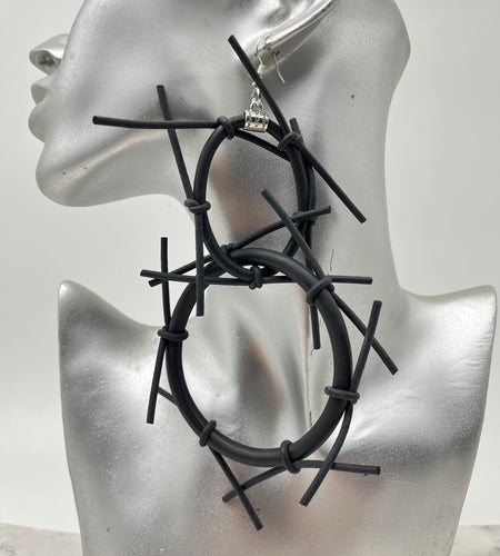 Black Exaggerated Dangle Earrings Bohemian PU Leather Jewelry