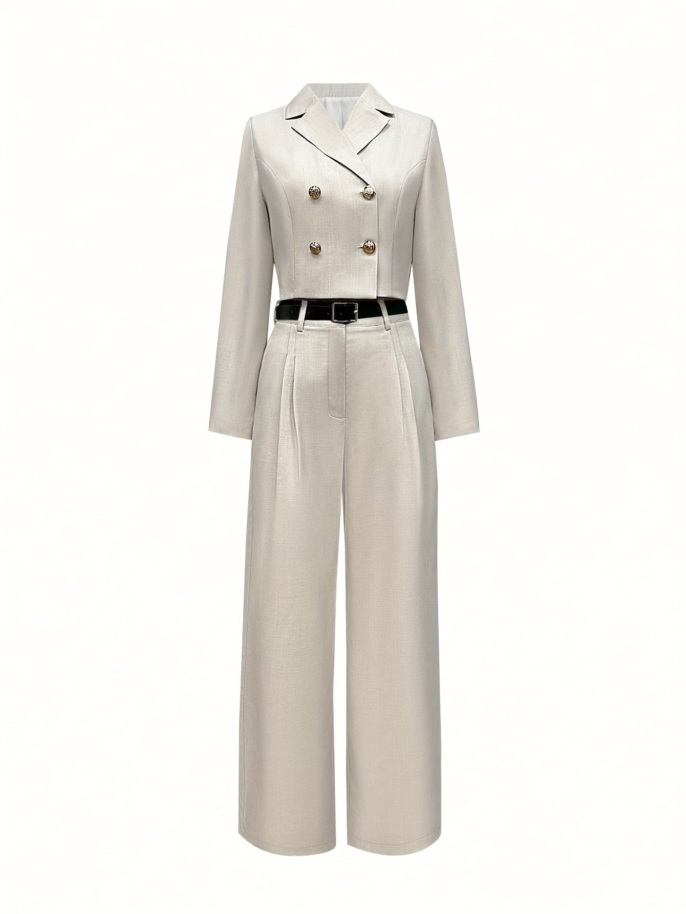 Women's Autumn Fit Turndown Long Sleeve Suit Jacket Loose Pants Suit Set