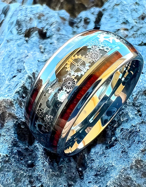 Load image into Gallery viewer, 10mm Titanium 304 Stainless Steel Steel  Punk Style Inlay Machine Gear Design Dome Polishing Ring,
