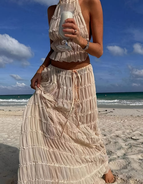 Load image into Gallery viewer, Two-Piece Women Romantic Gorgeous Simple Elegant Vacation Solid Color Sexy Backless Halter Halter Strap Lace Lace Vest Long Dress Set
