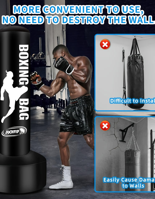 Load image into Gallery viewer, 68&quot; Freestanding Punching Bag with Stand for Adults - Inflatable Heavy Bag for Kickboxing, MMA, Muay Thai Training - Includes Pump and Gloves - Black, Home Gym Equipment | Boxing Motif Design
