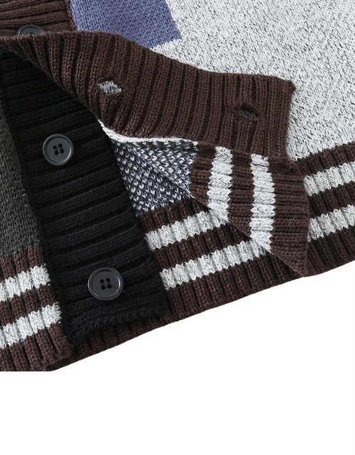 Load image into Gallery viewer, Spring and Autumn Color Block Cardigan Sweater Trendy V-Neck Knit Sweater Casual Men Clothing
