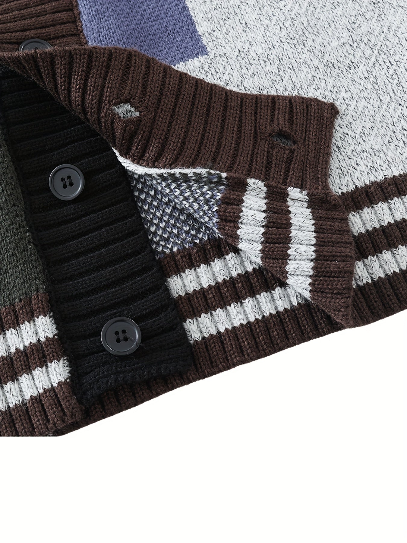 Spring and Autumn Color Block Cardigan Sweater Trendy V-Neck Knit Sweater Casual Men Clothing