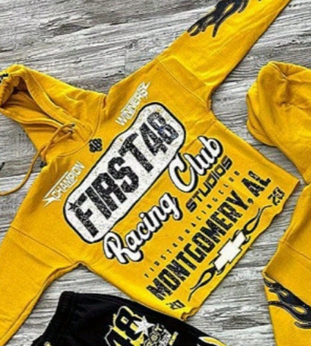 Urban Sweater Set Men's Hip Hop Drippy Loose Hooded Sweater & Flared Pants Set