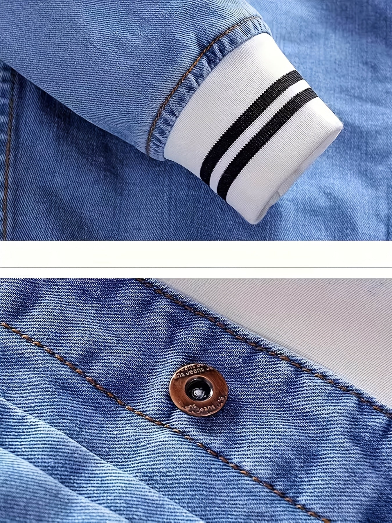 Men Vintage-Style Distressed Denim Jacket - Slim Fit Fashionable Motorcycle Outerwear, Featuring Embroidery Design, Blue Casual Streetwear, Trendy And Stylish, Distressed Denim Apparel | Classic Baseball Jacket Style Design