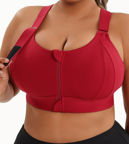 Women Plus Size High-Elasticity Sports Bra with Zipper - Blue, Non-Removable Padding, Adjustable Shoulder Straps, Ideal for Yoga & Pilates And Any Workouts